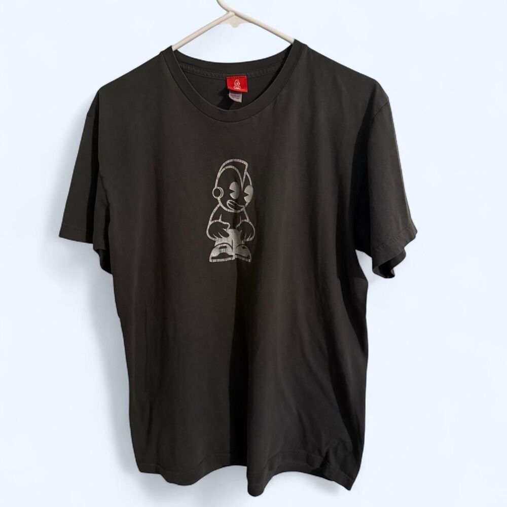 Kidrobot shirt mens L black distressed spellout puff print tee y2k streetwear